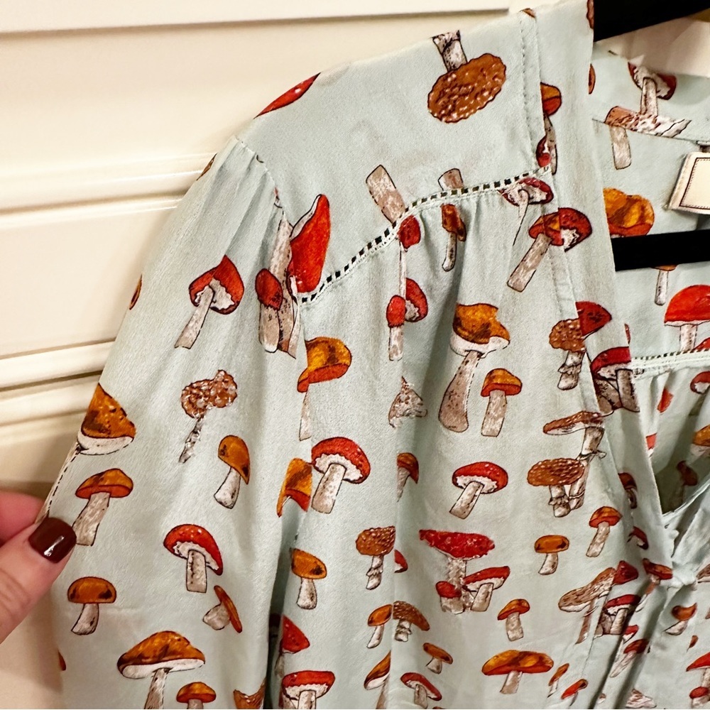 RARE Anthropologie Moulinette Soeurs Toadstool Mushroom Women’s Tie Front Blouse - Picture 8 of 14